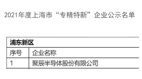 九游会·j9半导体获评2021年度上海市经信委“专精特新”企业